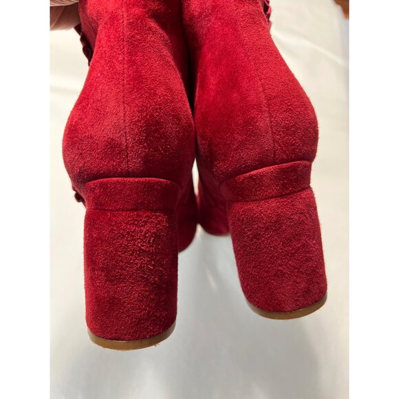 Azura Red Suede Ruffle Heel Booties 8.5 - Picture 6 of 9